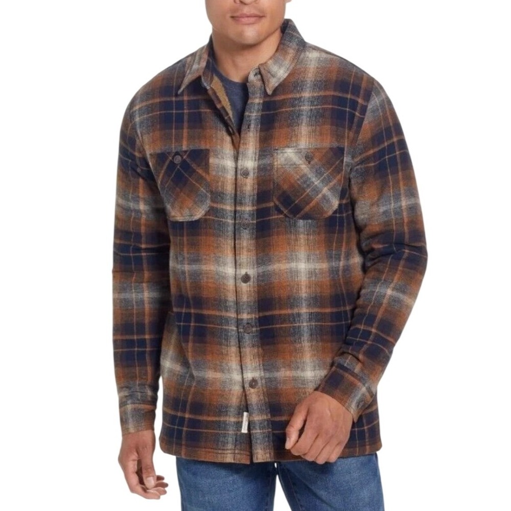 Weatherproof Vintage Mens Sherpa Lined Plaid Flannel Shirt Jacket Chili Oil L